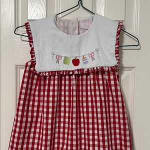 Stitchy Fish Red Gingham Bib Dress with Apple / School Embroidery